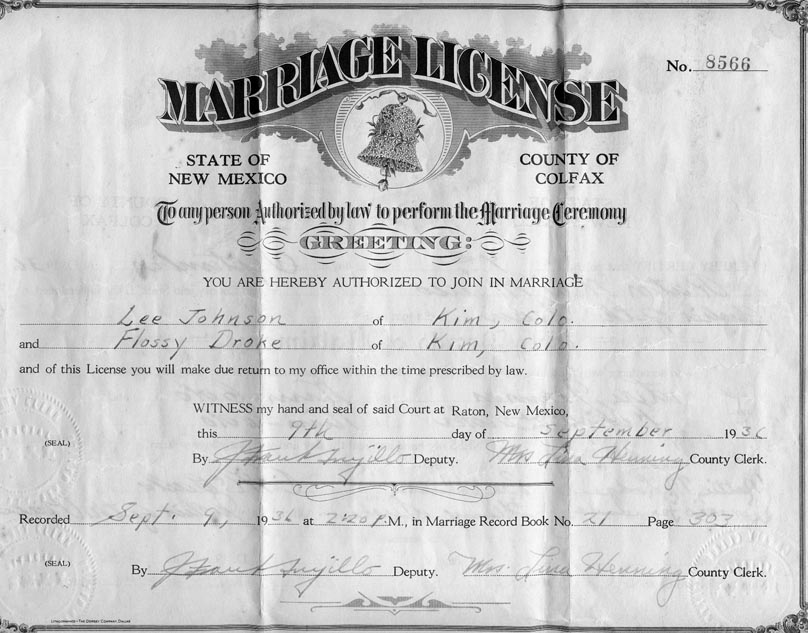 The front of their Marriage License